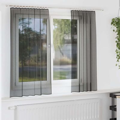 vidaXL Voile záclony s vreckami na tyče, 2 ks, čierne