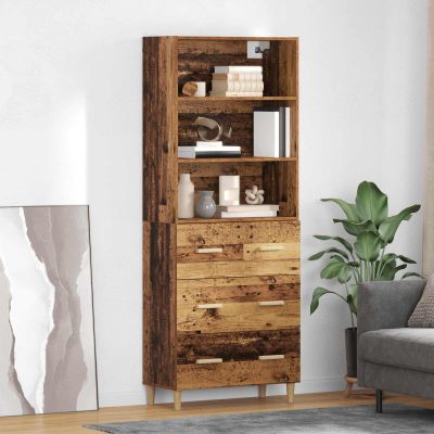 vidaXL Highboard Staré drevo 69,5 x 32,5 x 180 cm Kompozitné drevo