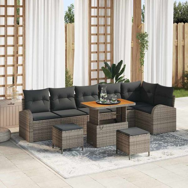 vidaXL Súprava záhradných pohoviek s vankúšom s úložiskom 9 pcs Sivá