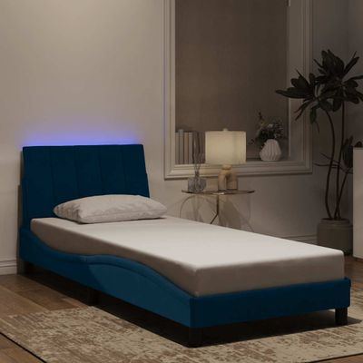 vidaXL Rám postele s LED bez matraca Hankomodrý 90x190 cm zamat