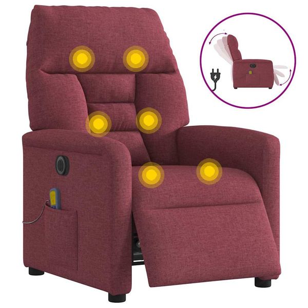 vidaXL Elektrické sklápacie masážne kreslo vínové látka