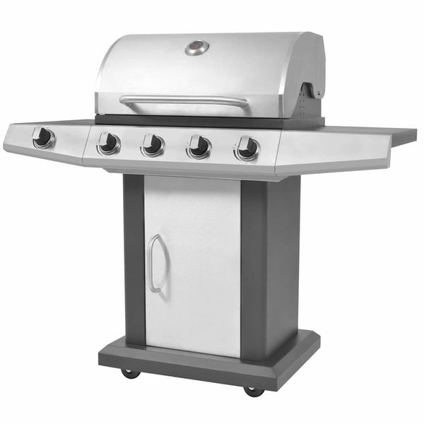 vidaXL Plynový barbecue gril Strieborná Ocotný s kovovou hadicou