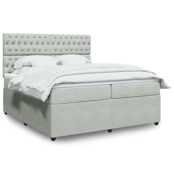 vidaXL Posteľný rám boxsping s matracom bledosivý 200x200 cm zamat