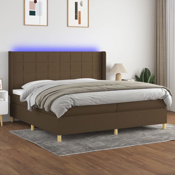 vidaXL Posteľ boxsping s matracom a LED tmavohnedá 200x200 cm látka