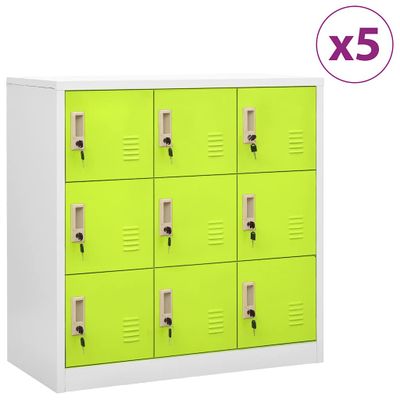 vidaXL Uzamykacie skrinky 5 ks bledosivé a zelené 90x45x92,5 cm oceľové