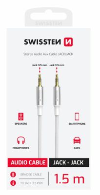 SWISSTEN AUDIO KÁBEL TEXTILE JACK (samec) / JACK (samec) 1,5 M BIELY