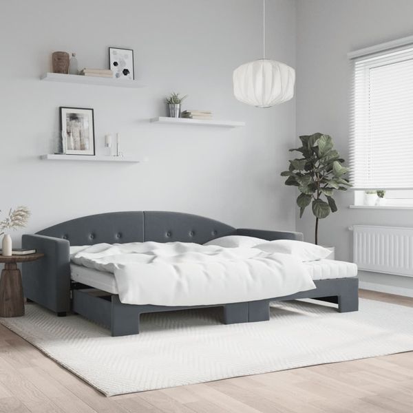 vidaXL Rozkladacia denná posteľ s matracmi tmavosivá 90x190 cm zamat