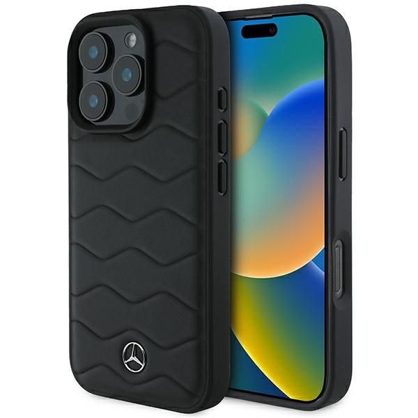 Puzdro Mercedes pre iPhone 16 Pro 6,3" MEHCP16L23RWRSK Hardcase MB Waves Kožené čierne