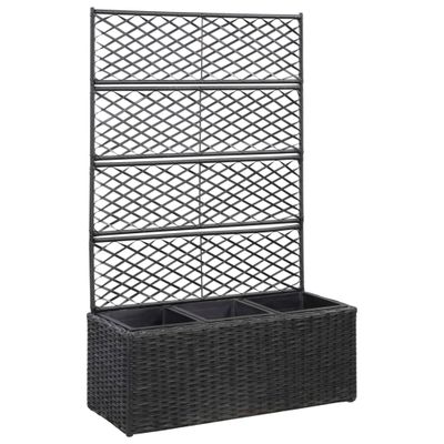 vidaXL Vyvýšený záhon+mriežka, 3 nádoby 83x30x130cm, polyratan, čierny