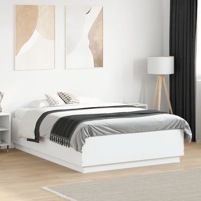 vidaXL Posteľný rám s LED svetlami biely 135x190 cm kompoz. drevo