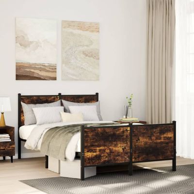 vidaXL Kovový posteľný rám bez matraca dymový dub 120x200 cm