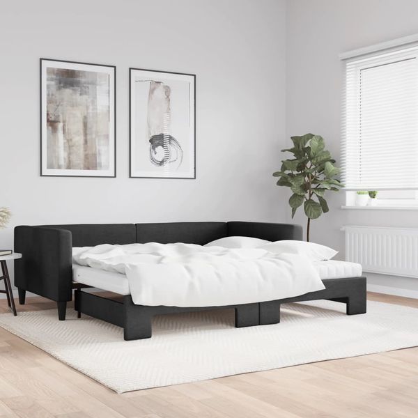 vidaXL Rozkladacia denná posteľ s matracmi čierna 100x200 cm látka