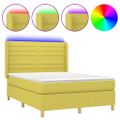 vidaXL Posteľ boxsping s matracom a LED zelená 140x190 cm látka
