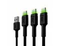 Green Cell KABGCSET03 set 3 rýchlonabíjacích káblov Ray USB-C 200 cm zelená LED