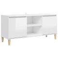 vidaXL TV stolík nohy z masívneho dreva lesklý biely 103,5x35x50 cm