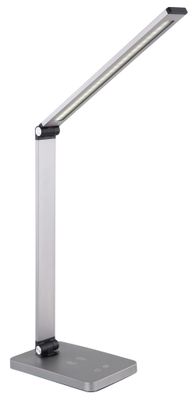 Platinet PDL888S stolná LED lampa 10W stmievateľná, bezdrôtové nabíjanie, USB port, strieborná