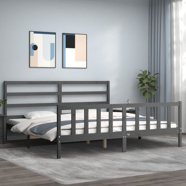 vidaXL Rám postele s čelom sivý 180x200 cm masívne drevo