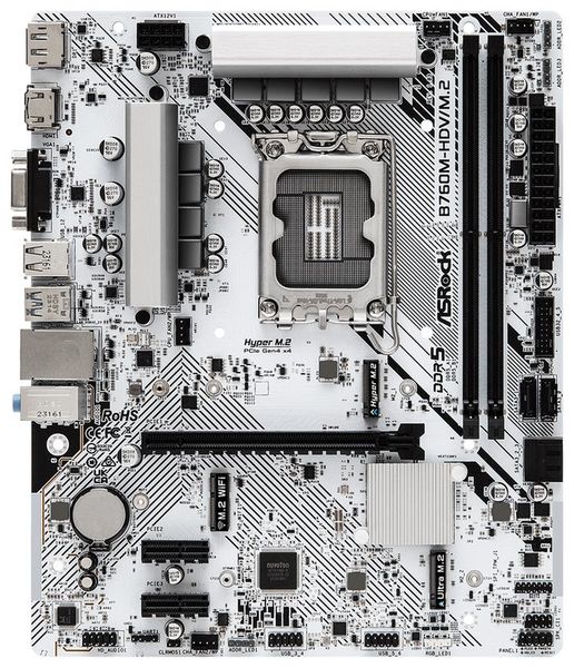 ASRock B760M-HDV/M.2 / Intel B760 / LGA1700 / 2x DDR5 / 2x M.2 / VGA / HDMI / DP / USB-C / mATX Základní deska, Intel B760, LGA1700, 2× DDR5 DIMM (max. 96GB), 2× M.2, HDMI, DisplayPort, VGA, USB-C, mATX