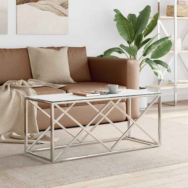vidaXL Konferenčný stolík 110x45x45 cm nehrdzavejúca oceľ a sklo