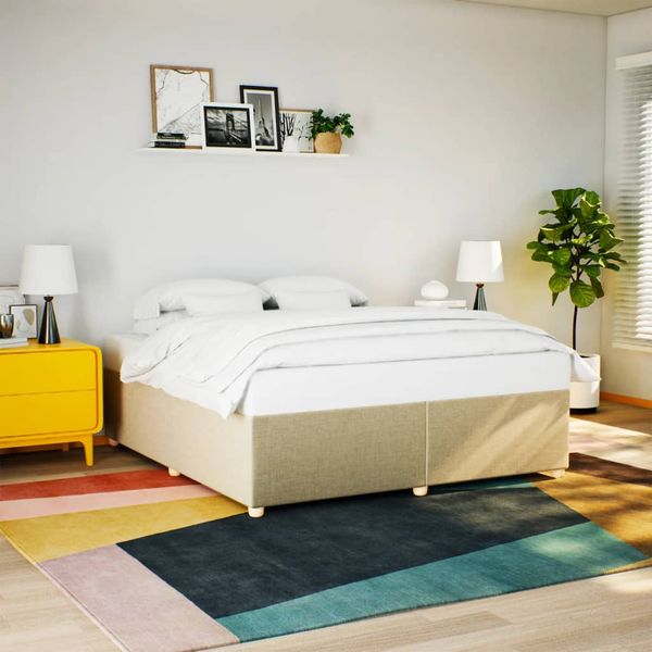 vidaXL Posteľ bez matraca krémová 200x200 cm látka