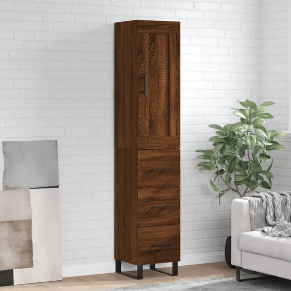 vidaXL Vysoká skrinka hnedý dub 34,5x34x180 cm spracované drevo