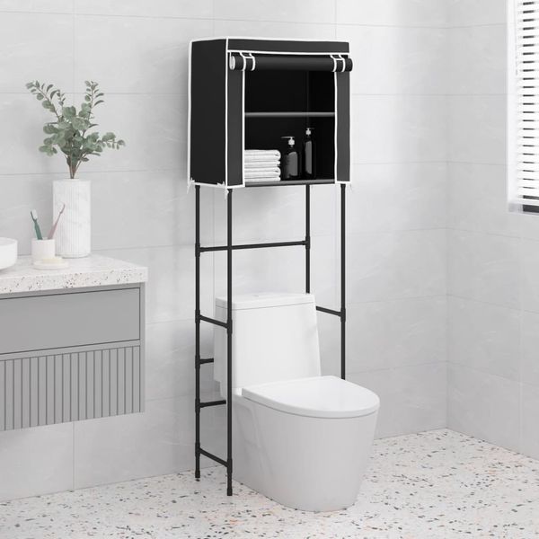 vidaXL 2-poschodový úložný stojan nad WC čierny 56x30x170 cm železo