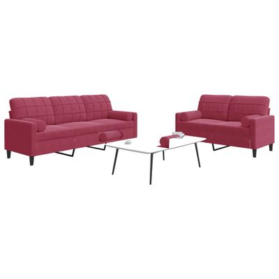 vidaXL 2-dielna sedacia súprava vankúše a podhlavník vínová zamat