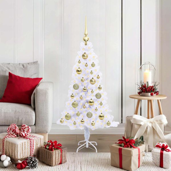 vidaXL Umelý vianočný stromček s 150 LED-i Biela 120 cm PVC a oceľ