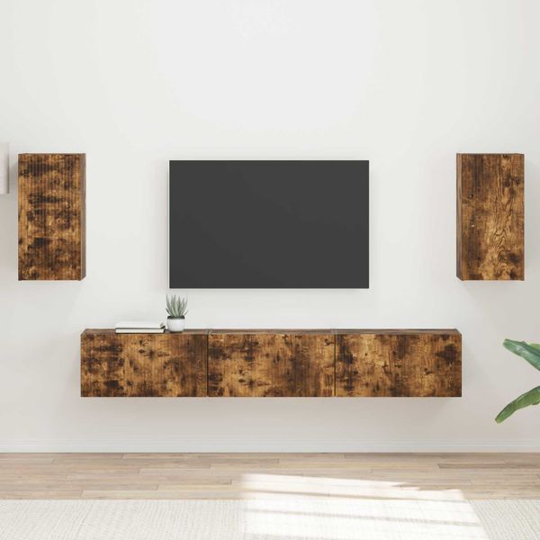 vidaXL Zostava TV skriniek Nástenný 5 pcs Dymová dub Kompozitné drevo