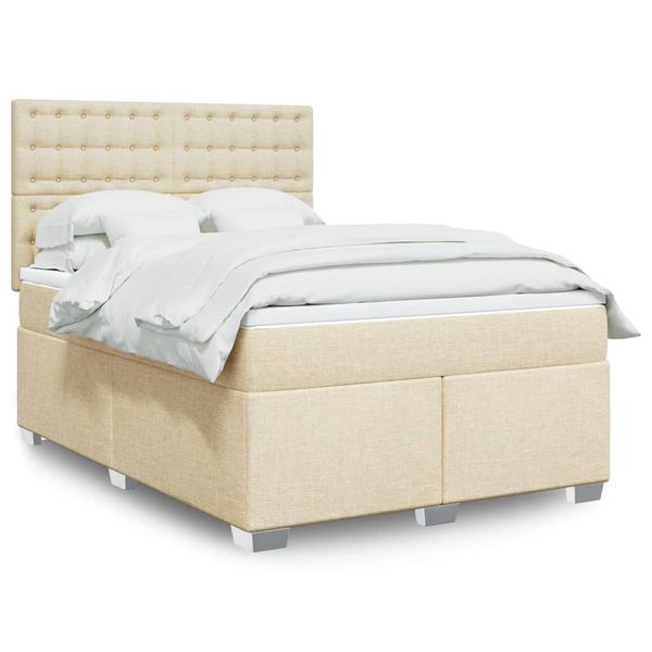 vidaXL Posteľný rám boxspring s matracom krémový 140x200 cm látka