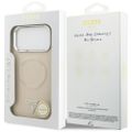 Guess Case Magsafe PU Leather Case s trojuholníkovým logom a strieborným kovovým rámom fotoaparátu pre iPhone 17 Pro Max béžová