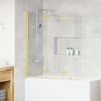 vidaXL Zábrana sprchy Zlatá 130 x 138 cm ESG sklo a hliník