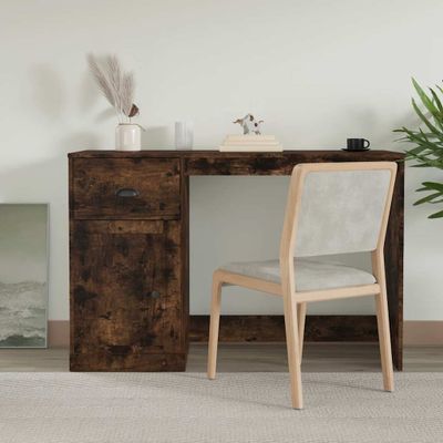 vidaXL Stolík so zásuvkami dymový dub 115x50x75 cm kompozitné drevo