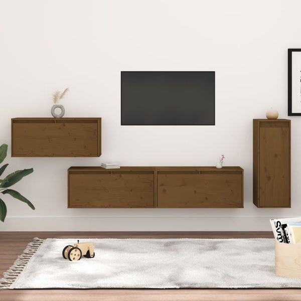 vidaXL TV skrinky 4 ks medovo-hnedá masívna borovica