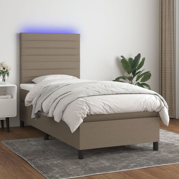 vidaXL Posteľ boxsping s matracom a LED sivohnedá 80x200 cm látka
