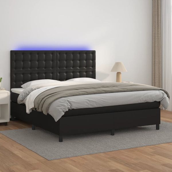 vidaXL Boxspring posteľ s matracom a LED čierna 180x200 cm umelá koža
