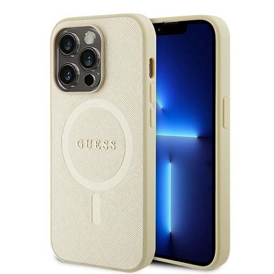 Puzdro Guess pre iPhone 15 Pro Max 6,7" GUHMP15XPSAHMCB zlaté tvrdé puzdro Saffiano MagSafe