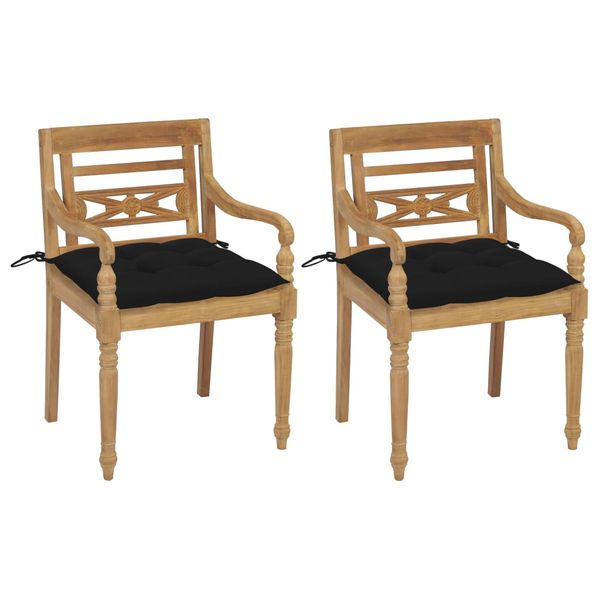 vidaXL Batavia stoličky 2 ks s čiernymi vankúšmi masívny teak