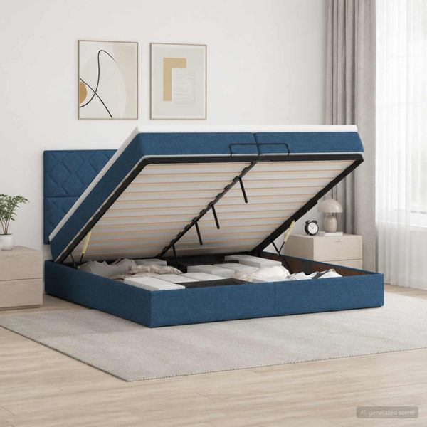 vidaXL Ottoman posteľ s matracom a LED Modrá 200 x 200 cm Látka