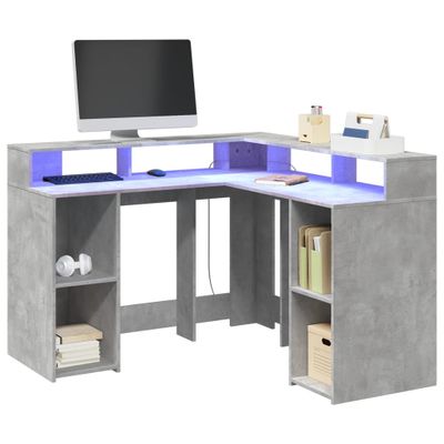 vidaXL Stôl s LED svetlami betónovo sivý 130x130x91cm kompozitné drevo