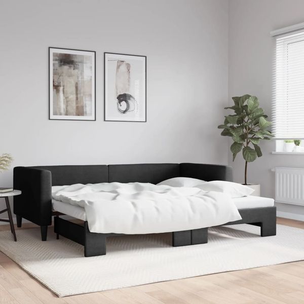 vidaXL Denná posteľ s rozkladacou posteľou čierna 90x190 cm látka