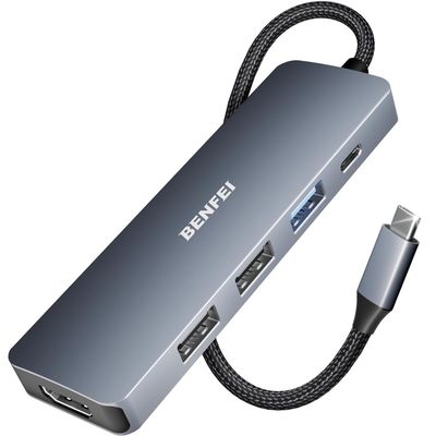 Adapter hub BENFEI 5 v 1 USB-C na 4K HDMI USB-C 100W PD 3x USB A sivý