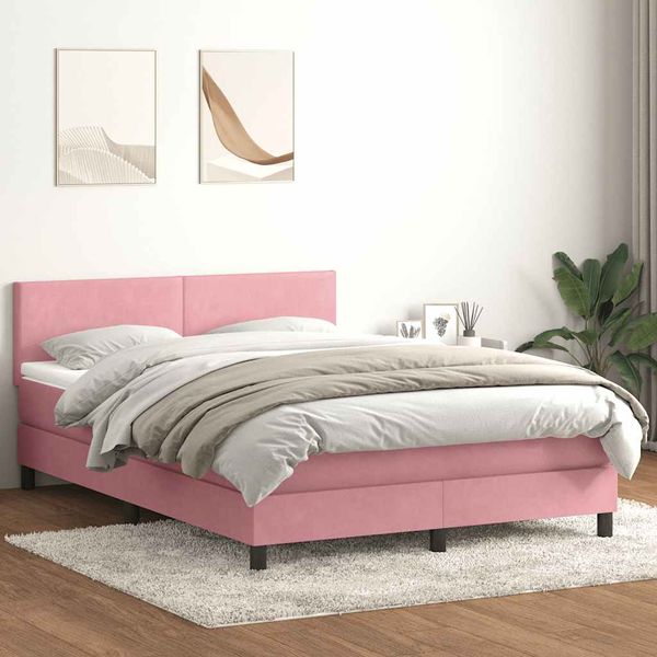 vidaXL Posteľný rám boxsping s matracom ružový 160x210 cm zamat