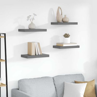 vidaXL Plávajúce nástenné police 4 ks, lesklé sivé 40x23,5x3,8 cm, MDF