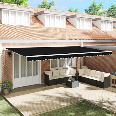 vidaXL Sklopná markíza Čierna 600 × 350 cm Tkanina a hliník