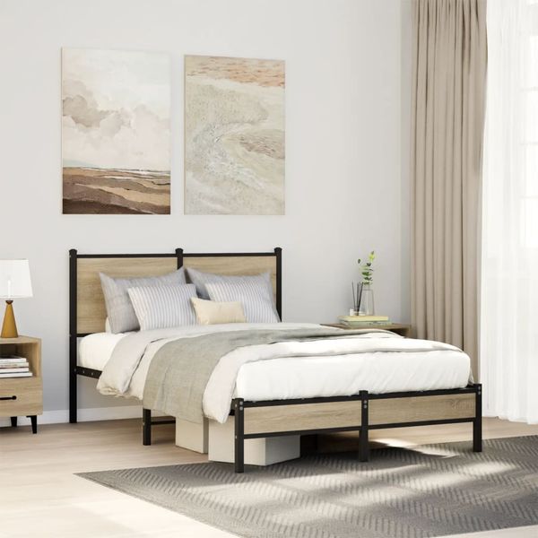 vidaXL Kovový posteľný rám bez matraca dub sonoma 120x190 cm