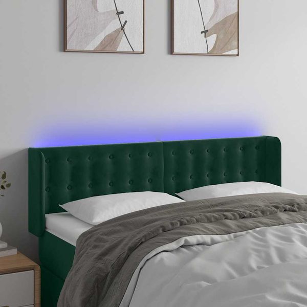 vidaXL Čelo postele s LED tmavozelené 147x16x78/88 cm zamat