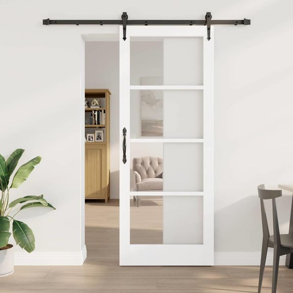 vidaXL Posuvné dvere Biela 83 x 211 cm Masívne borovicové drevo a sklo