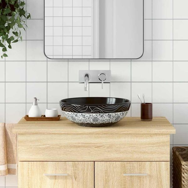 vidaXL Umývadlo na dosku čierno-modré okrúhle Φ41x14 cm keramické