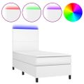 vidaXL Boxspring posteľ s matracom a LED biela 90x190 cm umelá koža